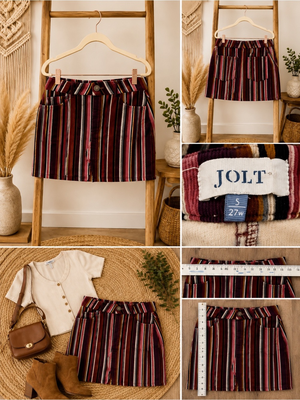 Jolt Multicolor Striped Corduroy Mini Skirt